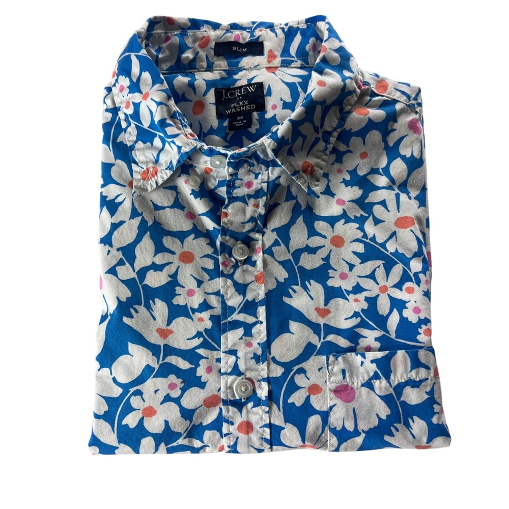 J.Crew Flex Washed Shirt Men Medium Slim Fit Short Sleeve Floral Button Down - Picture 7 of 9
